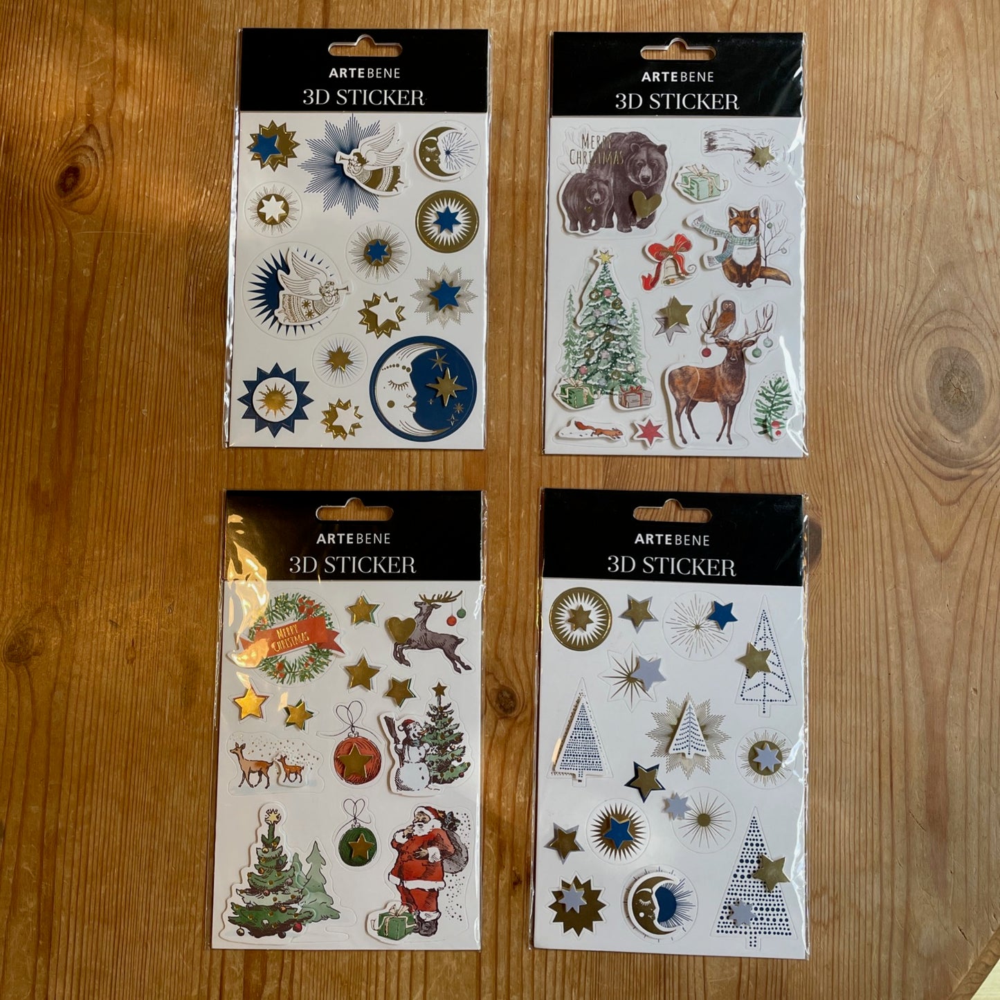 Artebene 3D Christmas Stickers (4 Packs) Gift wrap, Decoration, Festive Gifts