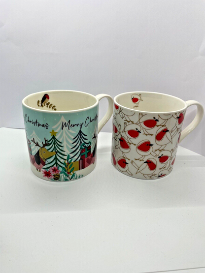 Belly Button Designs Christmas Mug- Robin or Sausage Dog Design. Perfect Gift.